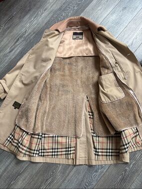 Men's Beige Trench Coat with Contrast Collar - Classic Belted Overcoat